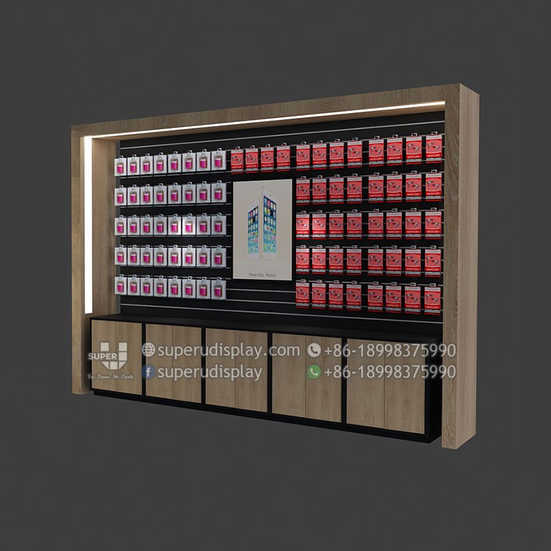 Custom Wood Mobile Phone Case Display Stand with Storage for Retail