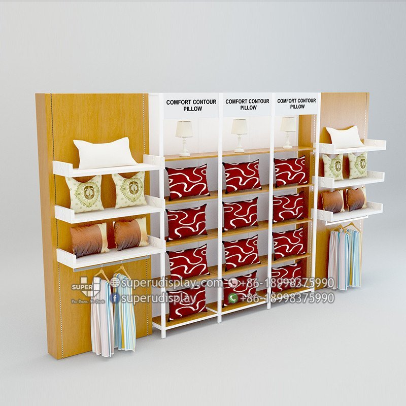 Custom Wall Stand Bedding Pillow Display Shelf Showcase for Retail Shop