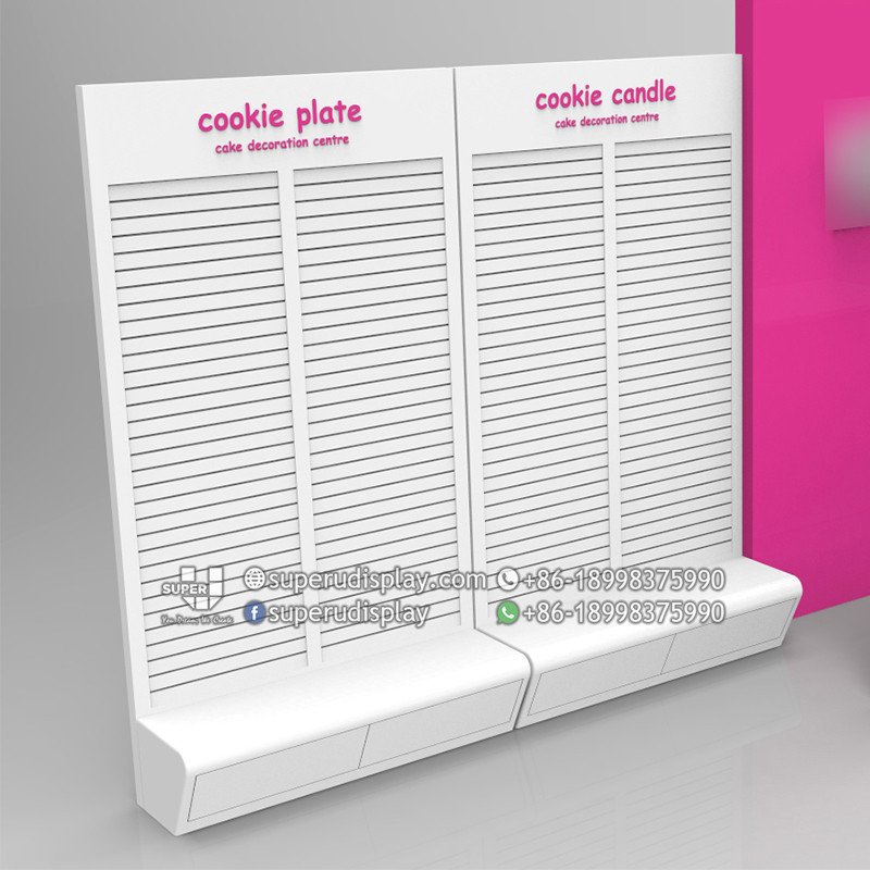 Custom Wall Stand MDF Slatwall Panel Snack Display Stands Showcase with