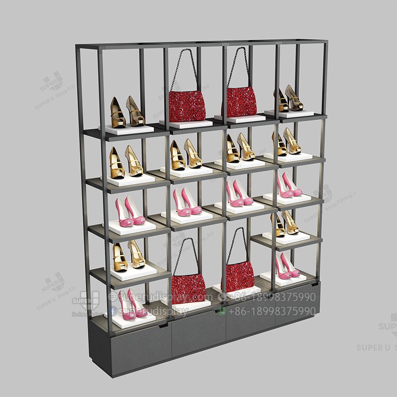 Custom Fashion Retail Modular Wall Metal Shoes & Handbag Display Rack