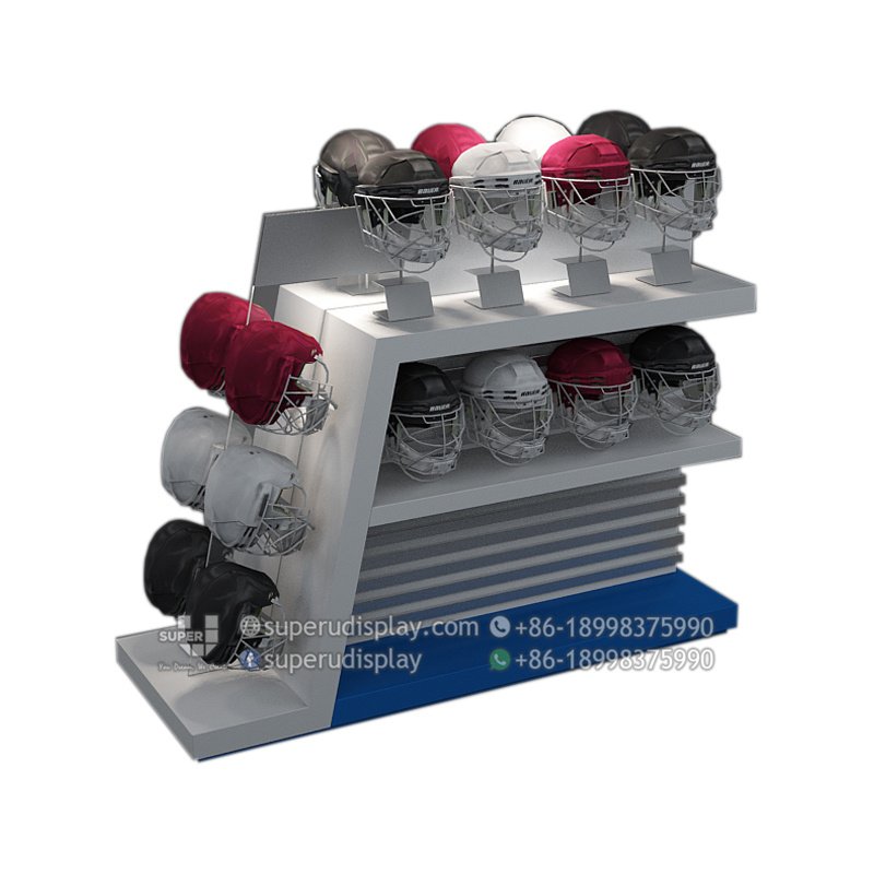 Custom Floor Ice Hockey Helmet Display Stand for Retail Shop, Store Display Design Manufacturer