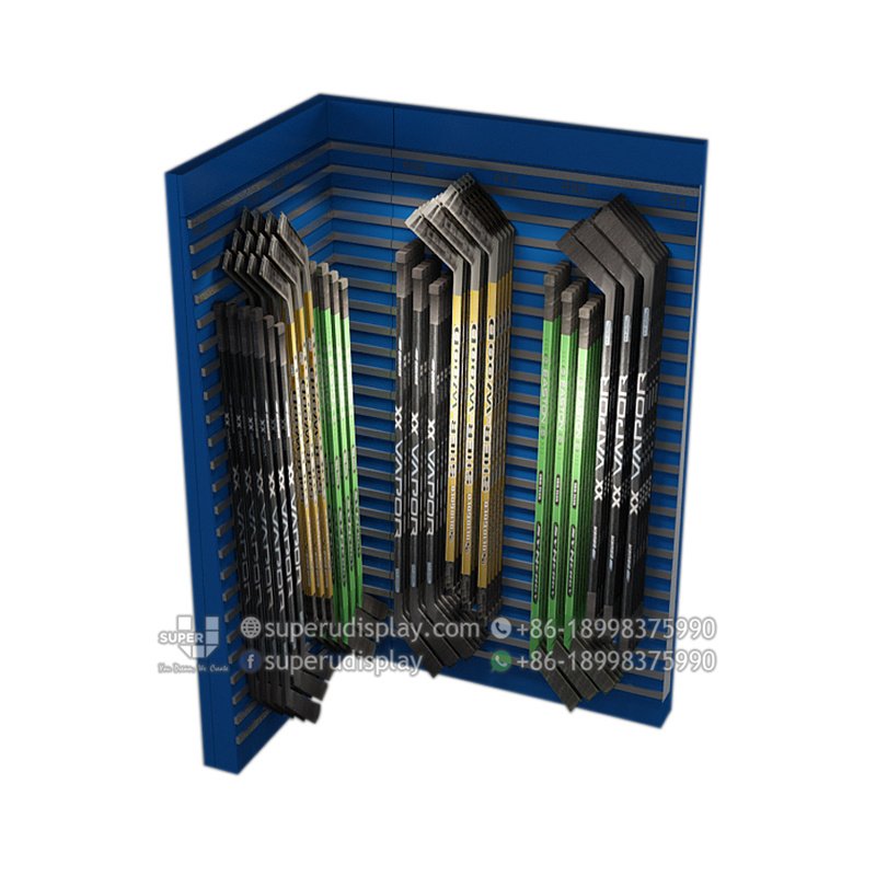 Custom Wall Slatwall Hockey Stick Display Case for Retail Shop, Store