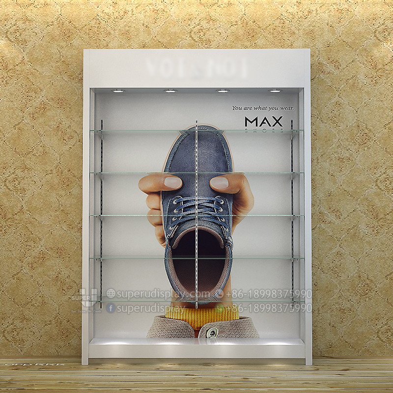 Custom Commercial Wall Glass Shoe Store Shelves Display Unit for Retail Shop, Store Display