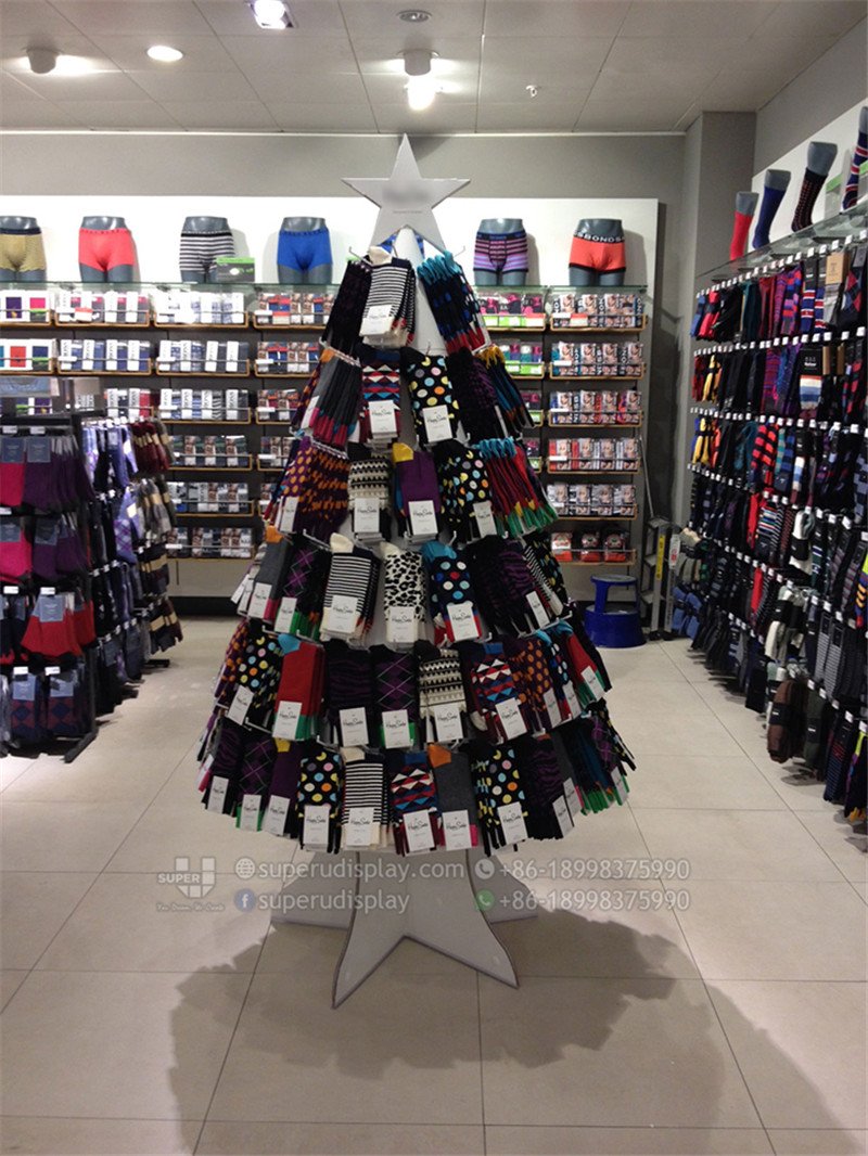 Custom Floor Tree Design POS Merchandising Socks Display Unit for