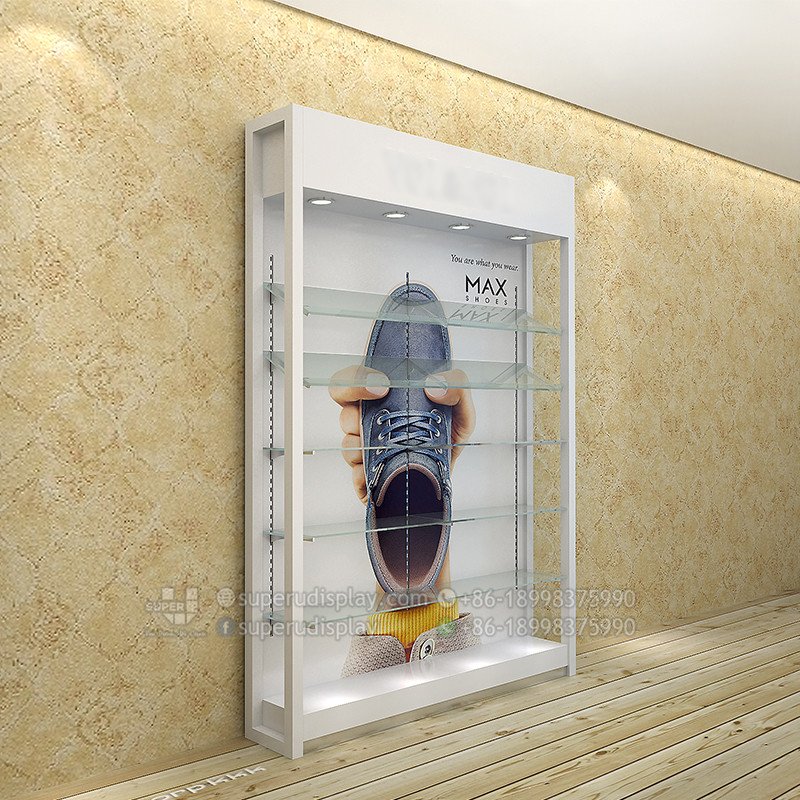 Custom Wall Retail Shoe Showcase Glass Shoe Display Case for Retail Shop, Store Display Design