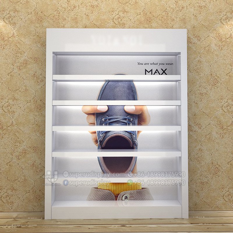 Custom Wall Stand Retail Shoe Display Rack with LED Lights for