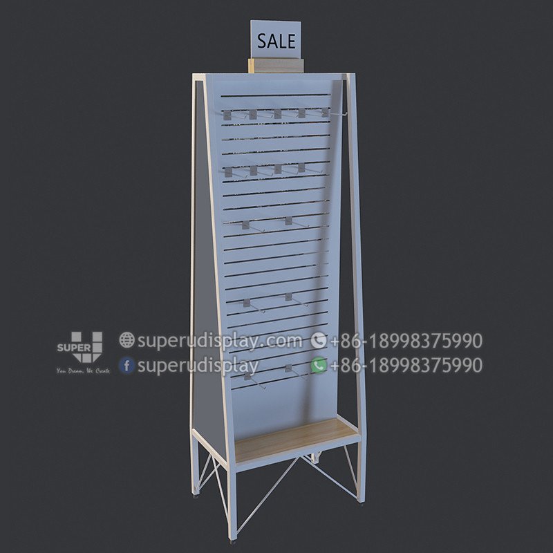 Custom Free Standing Slatwall Display Rack with Hooks for Retail Shop