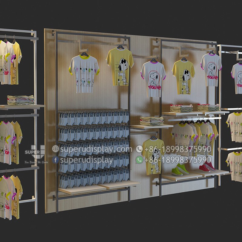 Custom Retail Store Wall Shelving Racks for Kids Clothing ...