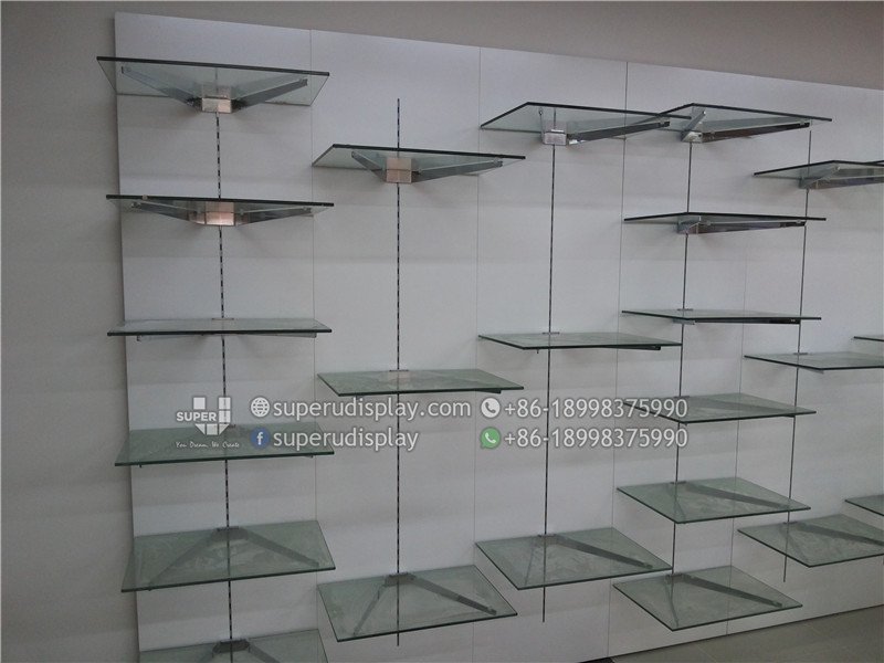 Custom White Glass Retail Wall Shelving for Kid's Store for Retail Shop