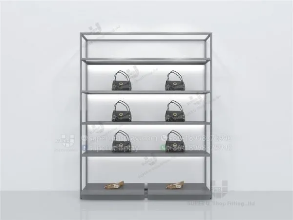 Fashion Modular Wall Stand Retail Handbag Display Case Rack With LED Light Bar - Image 2
