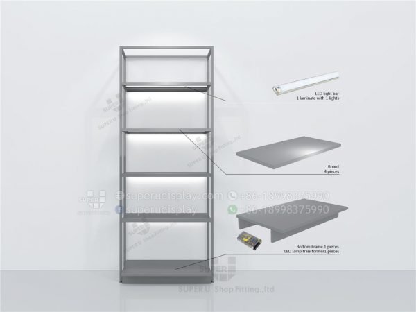 Fashion Modular Wall Stand Retail Handbag Display Case Rack With LED Light Bar - Image 5