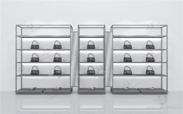 Fashion Modular Wall Stand Retail Handbag Display Case Rack With LED Light Bar - Image 6