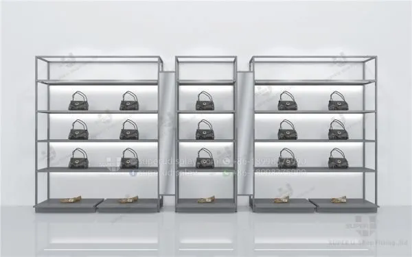 Fashion Modular Wall Stand Retail Handbag Display Case Rack With LED Light Bar - Image 6