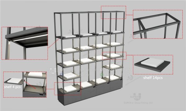 Fashion Retail Modular Wall Metal Shoes & Handbag Display Rack Showcase - Image 4