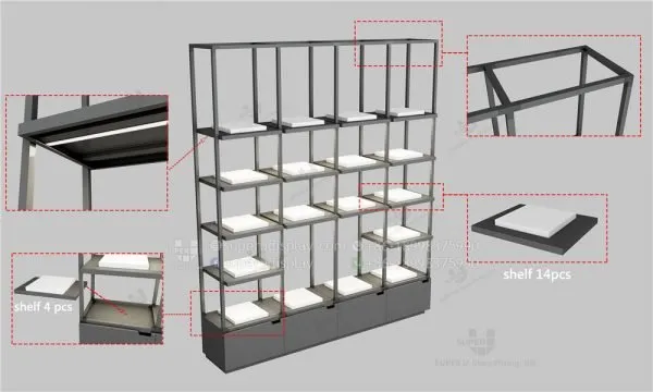Fashion Retail Modular Wall Metal Shoes & Handbag Display Rack Showcase - Image 4