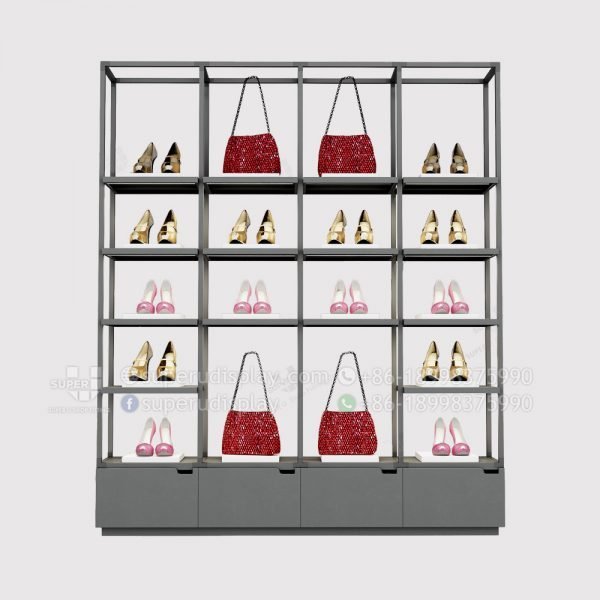 Fashion Retail Modular Wall Metal Shoes & Handbag Display Rack Showcase
