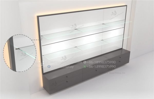 Fashion Wall Glass Purse Display Shelves With Drawer & Backlight - Image 3