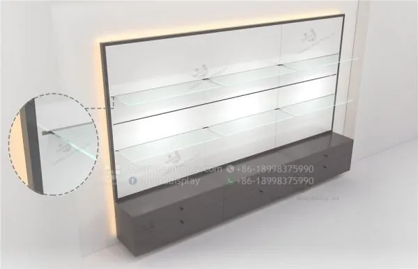 Fashion Wall Glass Purse Display Shelves With Drawer & Backlight - Image 3
