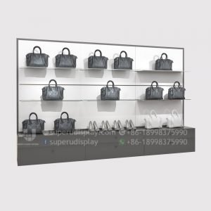 Fashion Wall Glass Purse Display Shelves With Drawer & Backlight