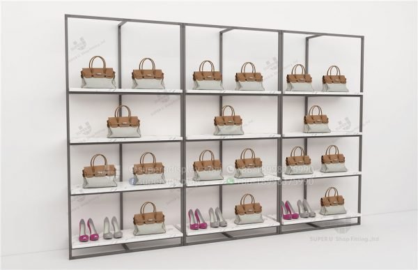 Fashion Wall Mounted Modular Metal Ladies Retail Bag Display Rack With Marble Shelf - Image 2