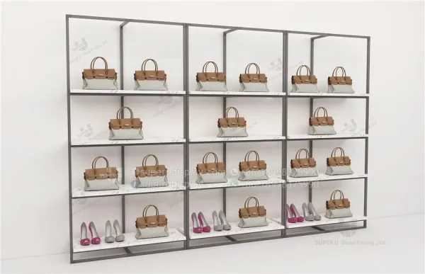 Fashion Wall Mounted Modular Metal Ladies Retail Bag Display Rack With Marble Shelf - Image 2