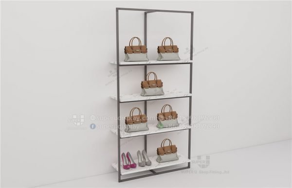 Fashion Wall Mounted Modular Metal Ladies Retail Bag Display Rack With Marble Shelf - Image 3