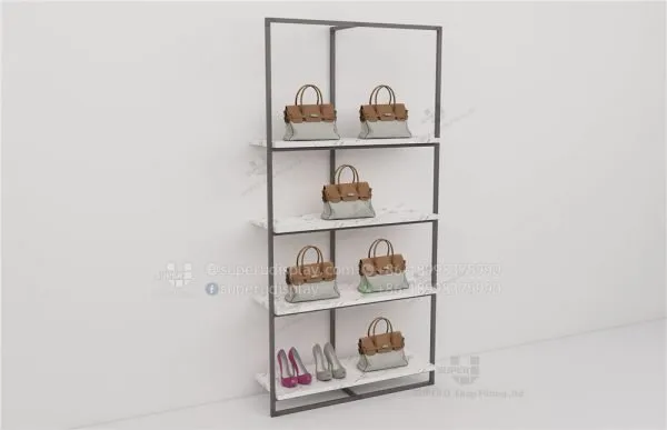Fashion Wall Mounted Modular Metal Ladies Retail Bag Display Rack With Marble Shelf - Image 3