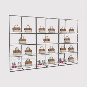 Fashion Wall Mounted Modular Metal Ladies Retail Bag Display Rack With Marble Shelf