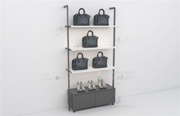 Fashion Wall Mounted Modular Metal Retail Purse Display Rack With LED Bar Light and Cabinet - Image 3