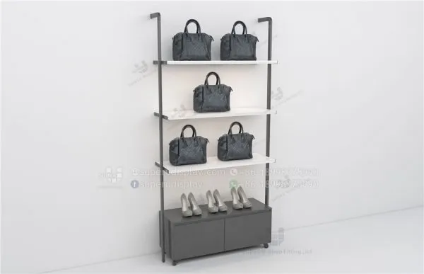 Fashion Wall Mounted Modular Metal Retail Purse Display Rack With LED Bar Light and Cabinet - Image 3