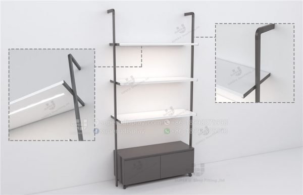 Fashion Wall Mounted Modular Metal Retail Purse Display Rack With LED Bar Light and Cabinet - Image 4
