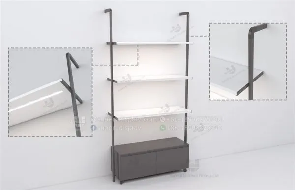Fashion Wall Mounted Modular Metal Retail Purse Display Rack With LED Bar Light and Cabinet - Image 4