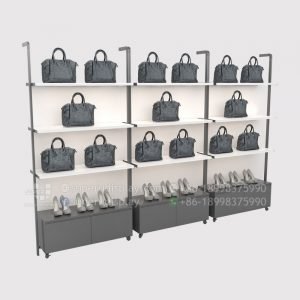 Fashion Wall Mounted Modular Metal Retail Purse Display Rack With LED Bar Light and Cabinet