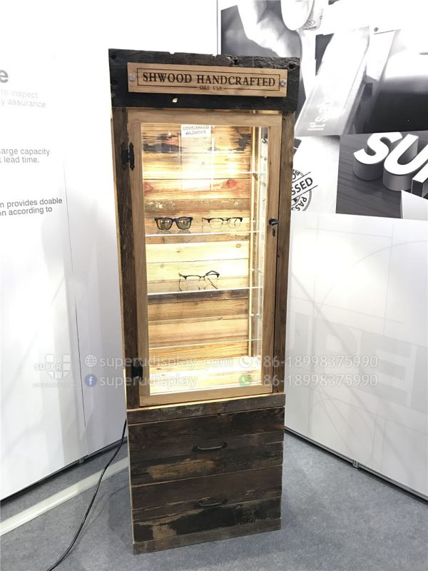 Floor Stand Wood Sunglasses Display Cabinet Tower with Light - Image 2