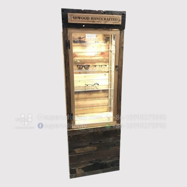 Floor Stand Wood Sunglasses Display Cabinet Tower with Light