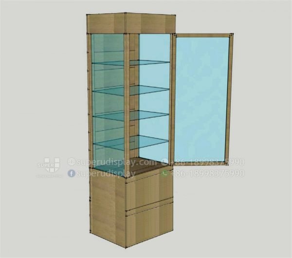 Floor Wood Sunglasses Cabinet Tower Stand with Lock and Drawer - Image 2