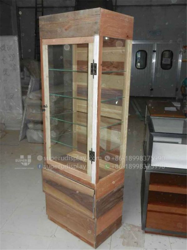 Floor Wood Sunglasses Cabinet Tower Stand with Lock and Drawer - Image 6