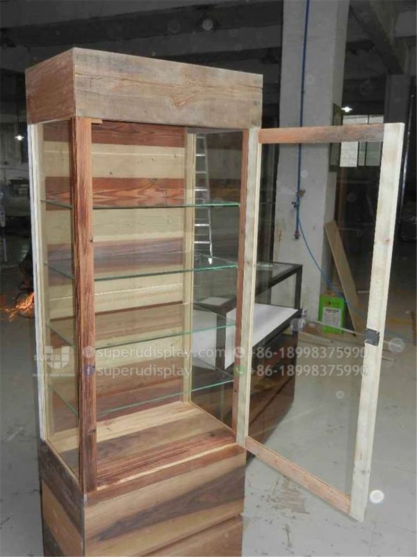 Floor Wood Sunglasses Cabinet Tower Stand with Lock and Drawer - Image 7