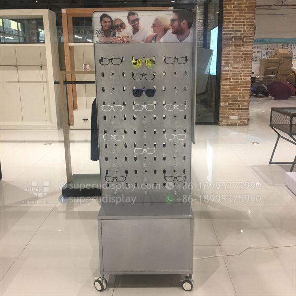 Mobile Metal Floor Rotating Sunglass Display Rack Stand with Storage and Lights - Image 2