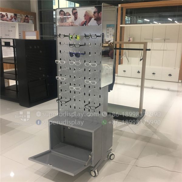 Mobile Metal Floor Rotating Sunglass Display Rack Stand with Storage and Lights - Image 3