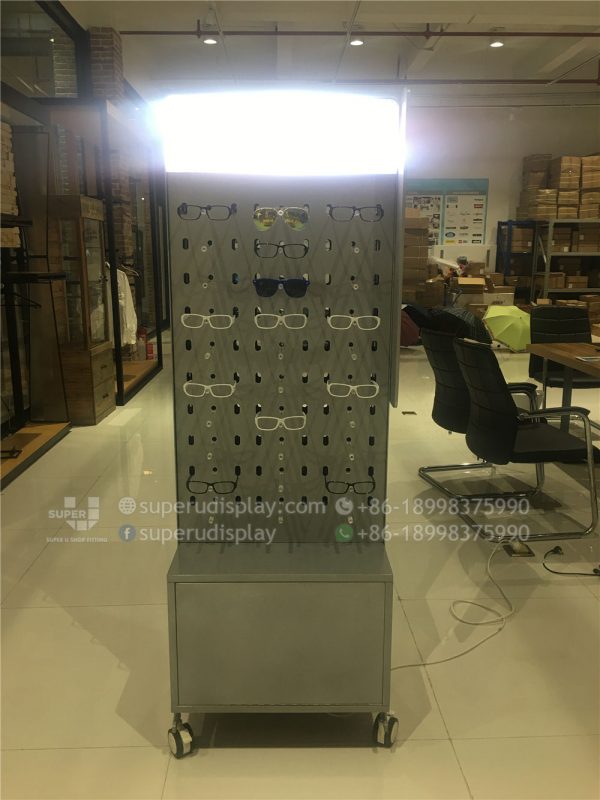 Mobile Metal Floor Rotating Sunglass Display Rack Stand with Storage and Lights - Image 4