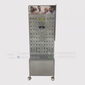 Mobile Metal Floor Rotating Sunglass Display Rack Stand with Storage and Lights