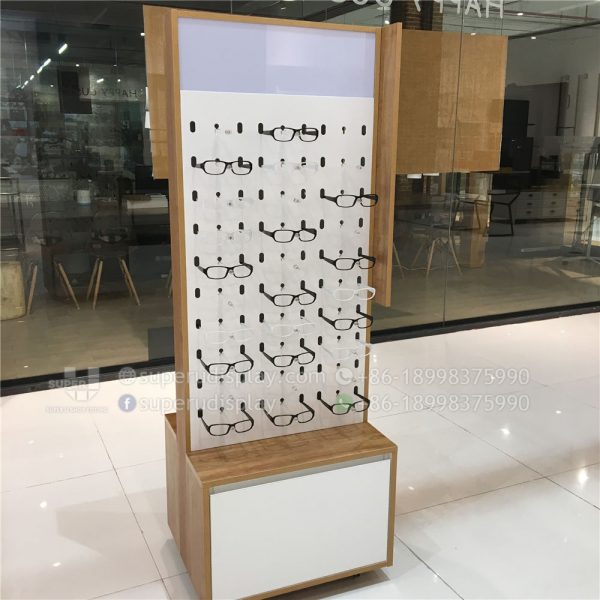Mobile Wood Floor Stand Rotating Eyeglass Display Spinning Sunglasses Rack with Storage - Image 2