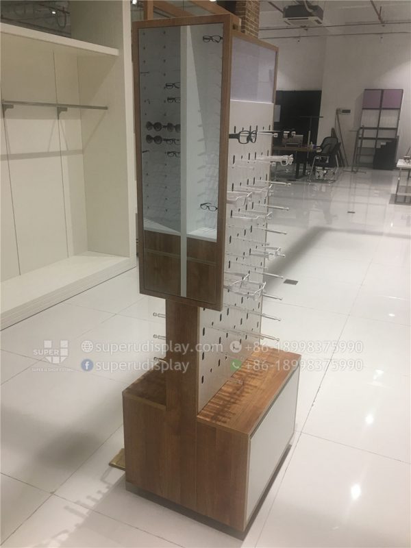 Mobile Wood Floor Stand Rotating Eyeglass Display Spinning Sunglasses Rack with Storage - Image 3