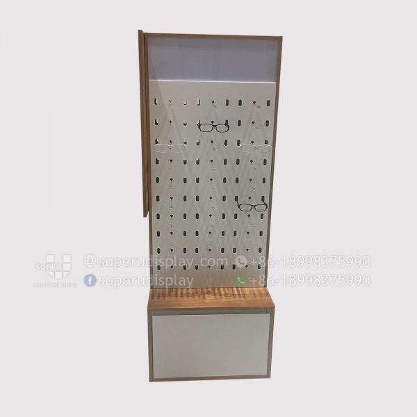 Mobile Wood Floor Stand Rotating Eyeglass Display Spinning Sunglasses Rack with Storage