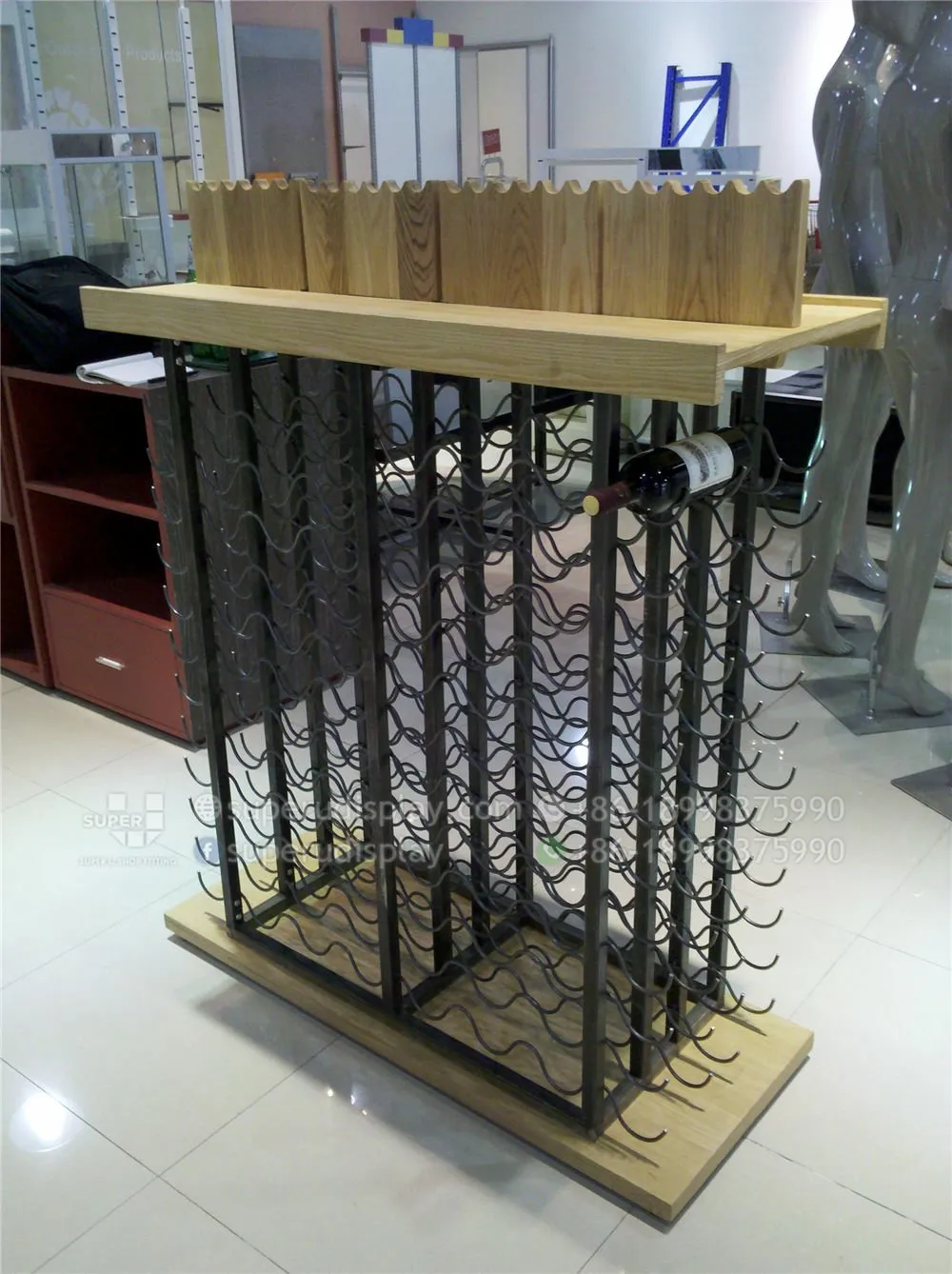 Custom Modern Wood Floor Standing Wine Rack Display Gondola Manufacturer Supplier