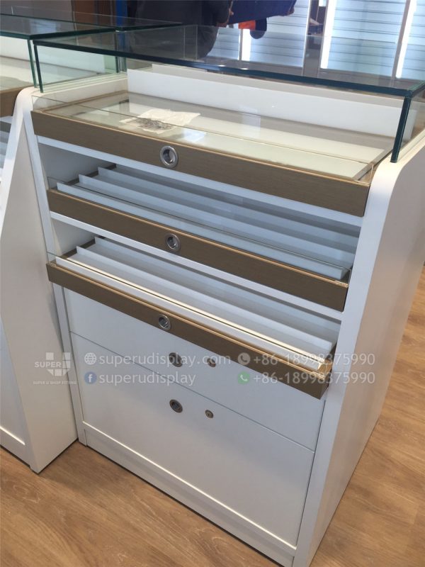 Optical Display Cabinet Counter with Trays and Storage - Image 3
