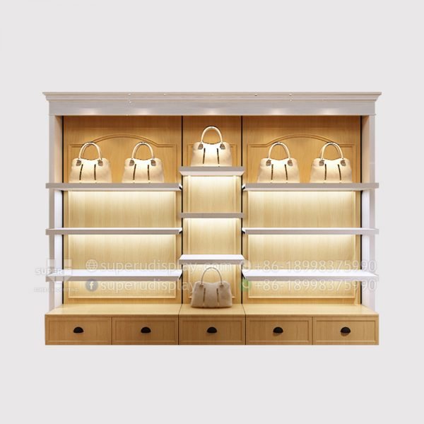 Vintage Handbags Display Shelves With Lights and Drawers