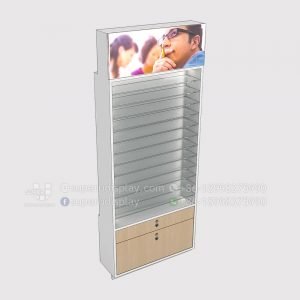 Wall Stand Locking Sunglass Shelf Display with Storage Drawers and Back Lights