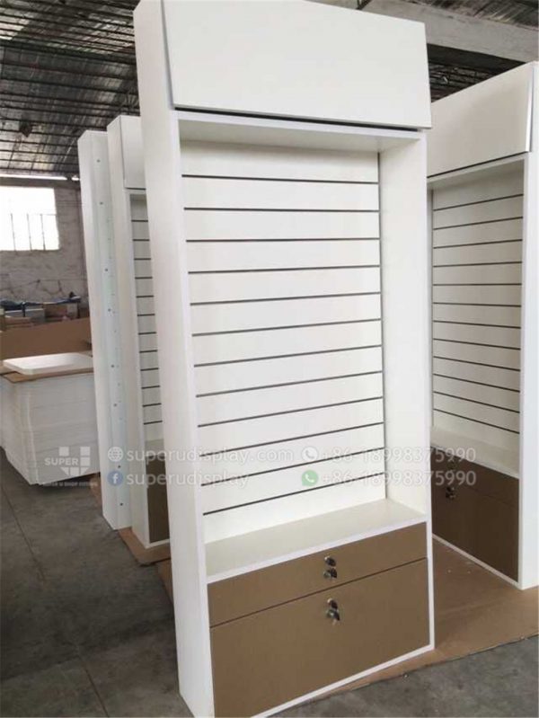 Wall Stand Locking Sunglass Shelf Display with Storage Drawers and Back Lights - Image 6
